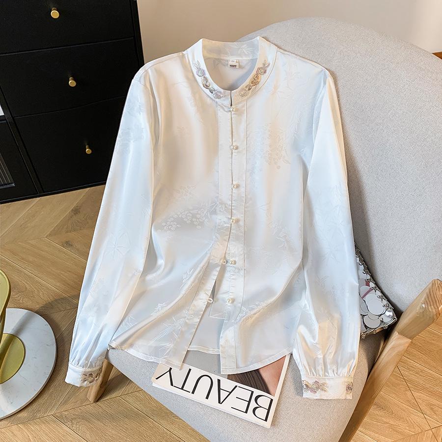 Elegant Chinese Stand Collar Embroidered Jacquard Satin Vest for Women