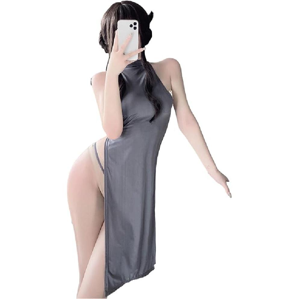 SINGUYUN Chinese Cheongsam Lingerie Retro Print Dress Sexy Anime Cosplay Costume for Women Qipao Babydoll Outfit