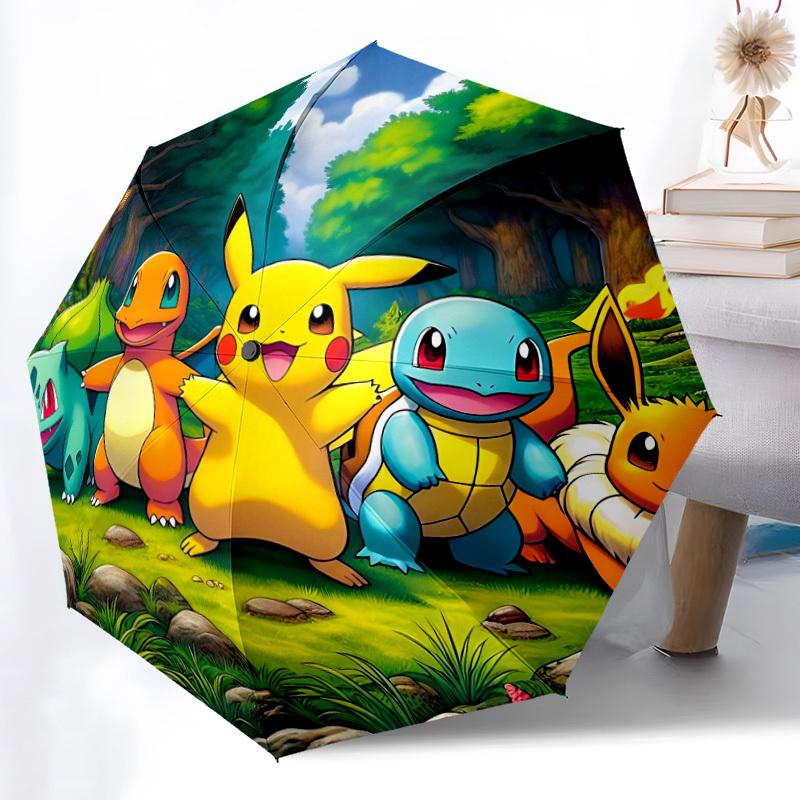 1pc Pokemon, Pikachu Automatic Open/Close Umbrella - Compact Travel Umbrella with 8-Rib Durable Frame, Lightweight & Portable for Commuting, Fashionab