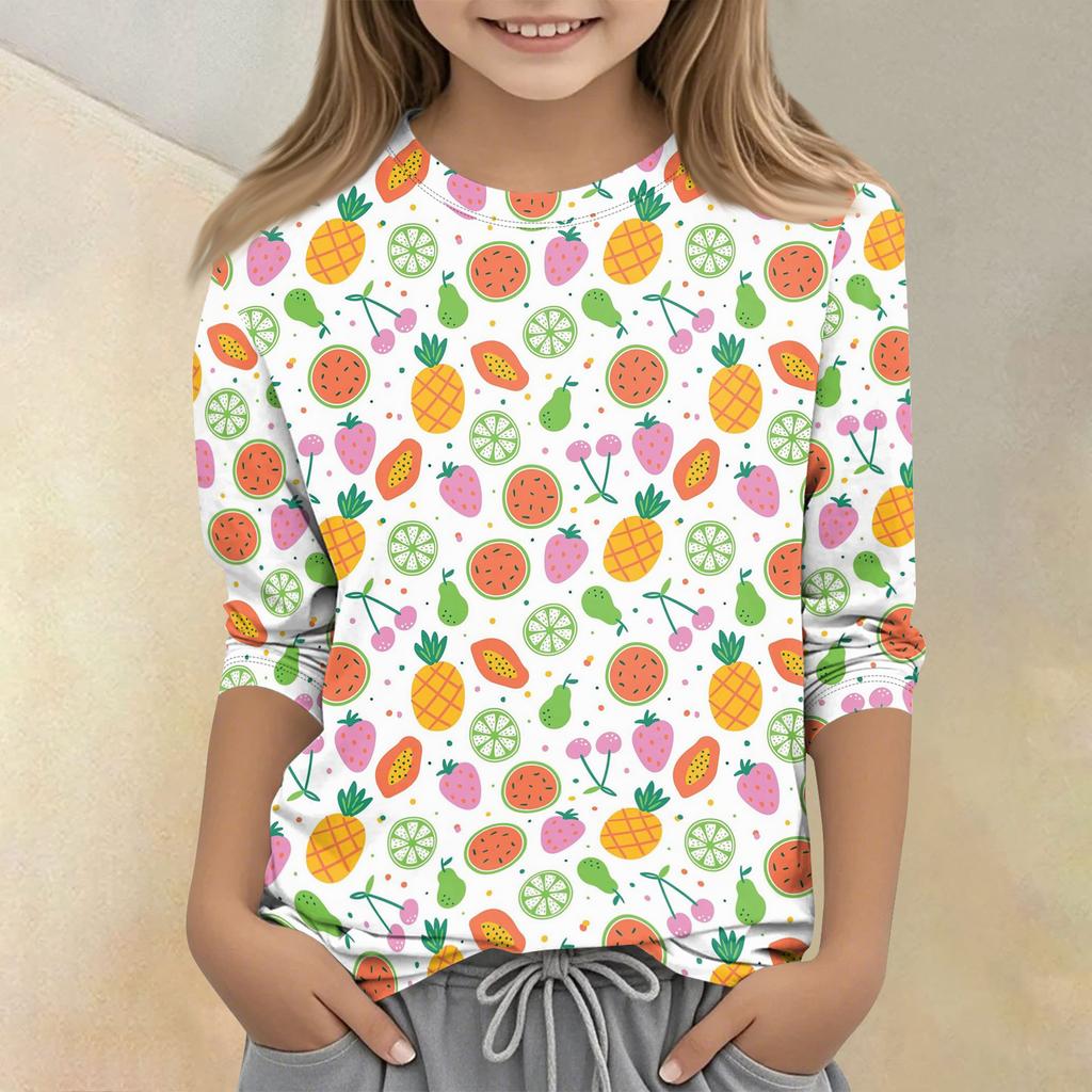 Children's Printed Round Neck Seven Quarter Sleeve Casual T-shirt