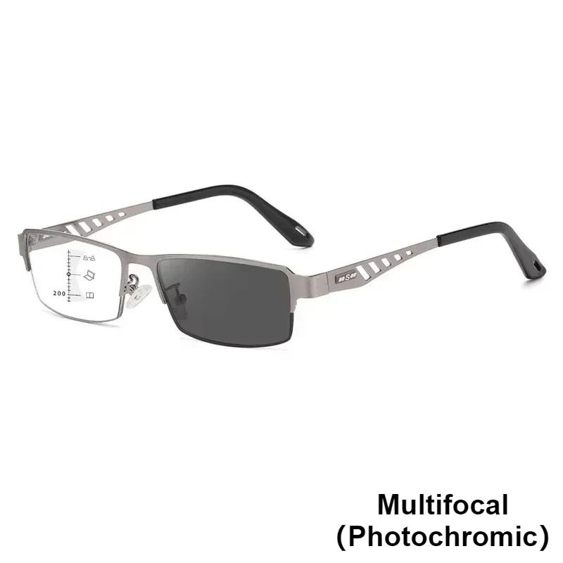 Metal Half Frame Pochromic Reading Glasses Business Multifocal Presbyopia Glasses for Men Quality Anti Blue Light Eyewear