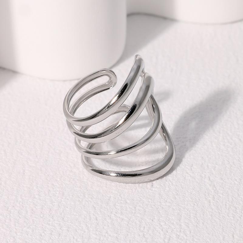 Stainless Steel Fashion Waterproof Open Ring Vintage Geometric Irregular Line Rings for Women Men Party Gift Temperament Jewelry