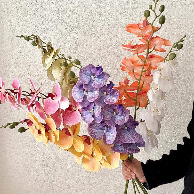 9-Head Phalaenopsis Artificial Flower Arrangement In Luxury Vase for Home Decor