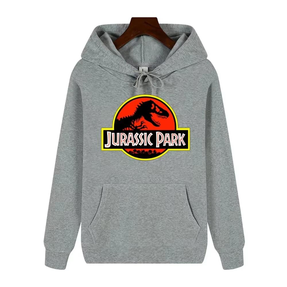 2026 Men High‑end Quality Jurassic Park Pattern Print Hoodie Autumn Winter Thick Warm Outdoor Casual Hooded Pullover Streetwear Unisex Oversized