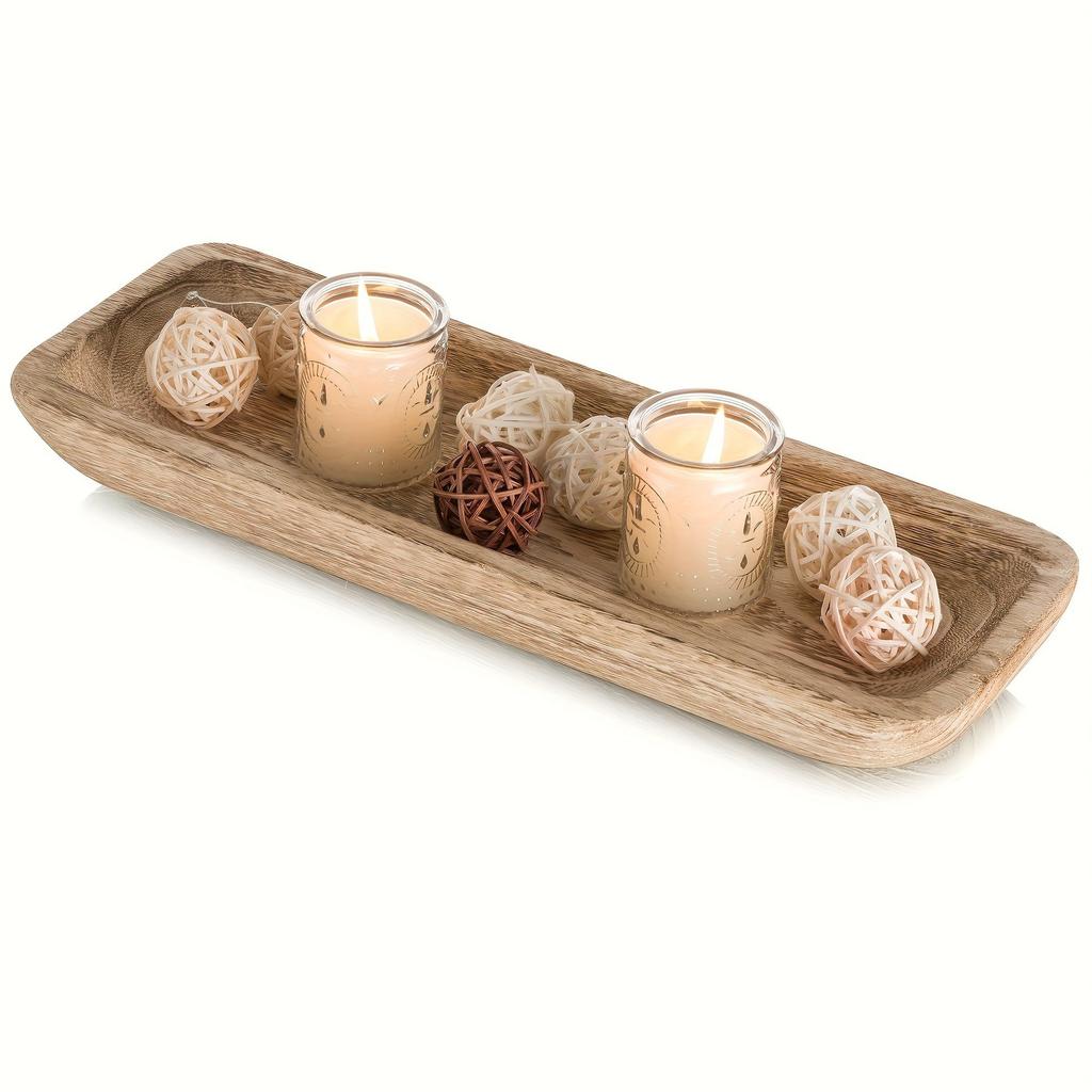 Wooden Dough Bowl Oval Display Tray Candle Aromatherapy Storage Bowl Wooden Rectangular Candle Base