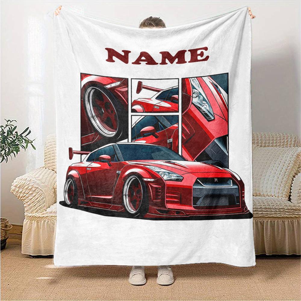 Custom Name Racing Theme Printed Blanket - Perfect for Couch, Bed, Travel & Outdoor Use | Machine Washable, Cozy & Durable.