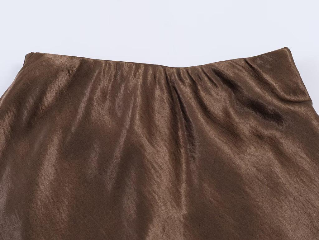 2026 European American Satin Lace Patchwork Slit Skirt