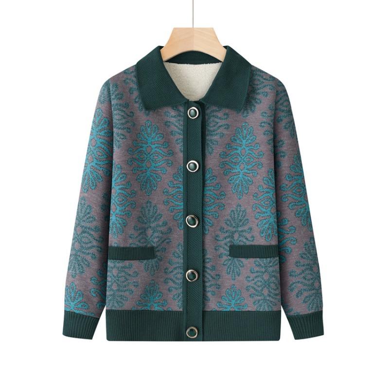 Middle Aged Autumn and Winter Clothes Fleece On Sweater Coat Female Mother Wife Clothes Year 0 Grandma Cardigan Coat