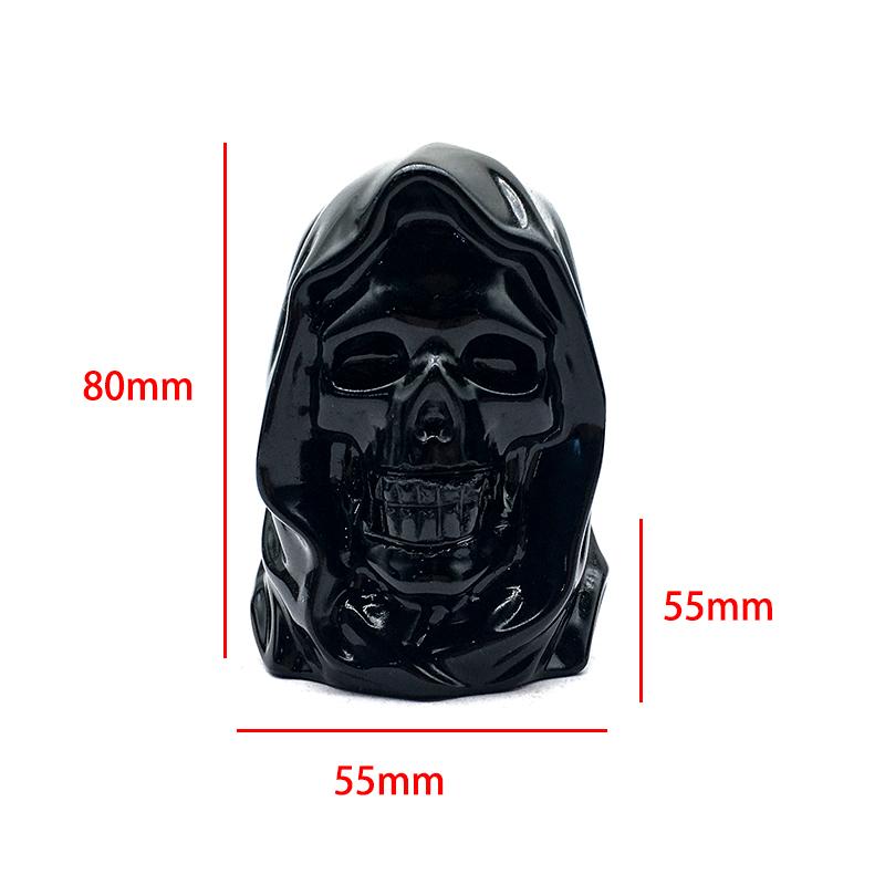 Natural Crystal Craft Obsidian Wizard Skulls Hand Carving 80mm Black Obsidian Skulls for Halloween Decoration