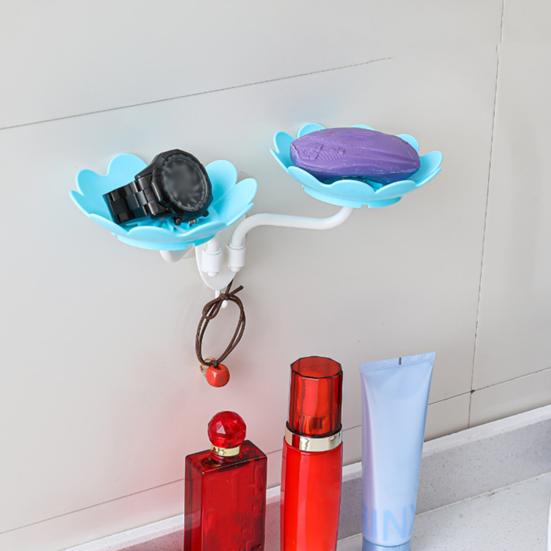 Bathroom Soap Dish Lotus Shape Easy To Install Adhesive Soap Dish Wall Mounted Self Draining Soap Holder Decor