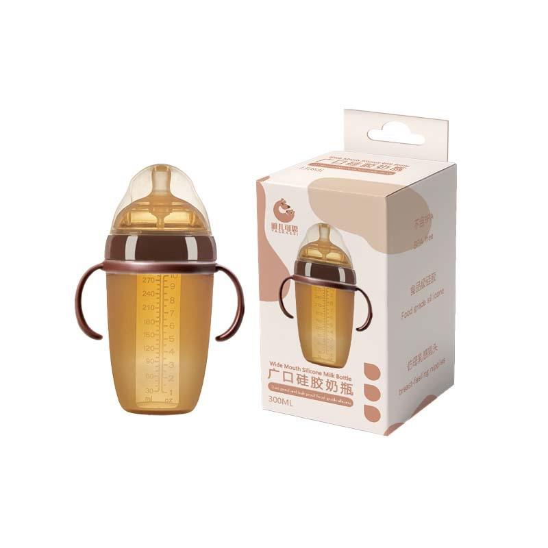 Wide-Mouth Silicone Baby Bottle with Handle, Anti-Colic, Breastfeeding Mimic, Gravity Ball for Weaning.