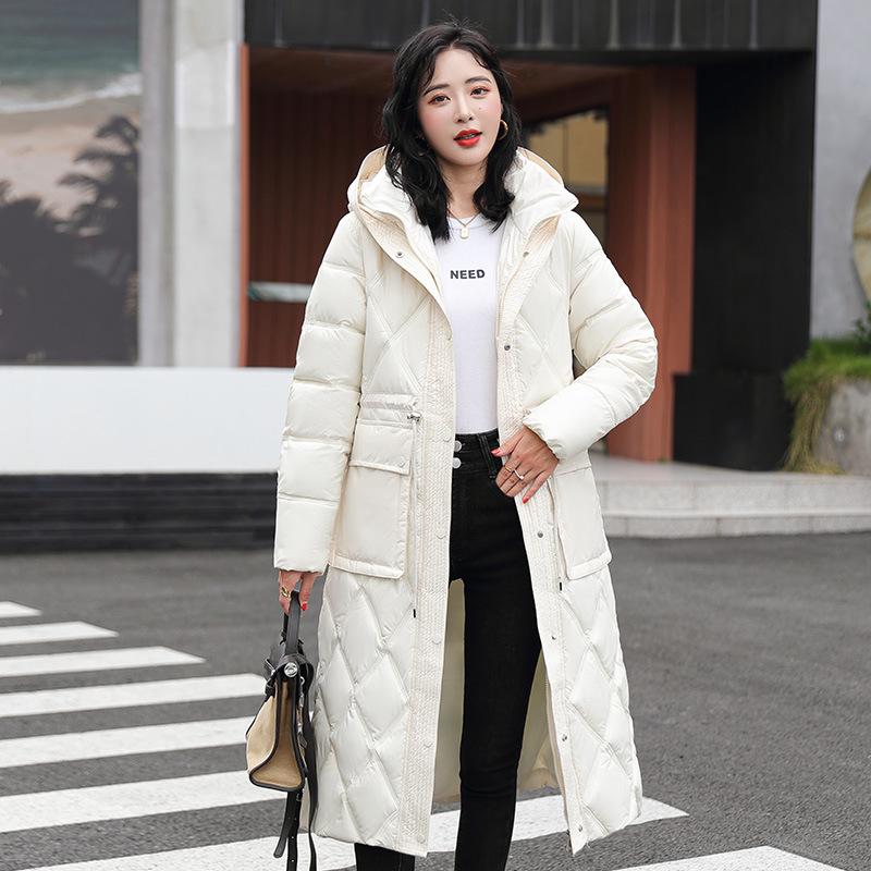 Podzim/zima Dámská jednobarevná bunda s kapucí, volný pas, vycpaná teplá dlouhá dámská bunda 5 barev