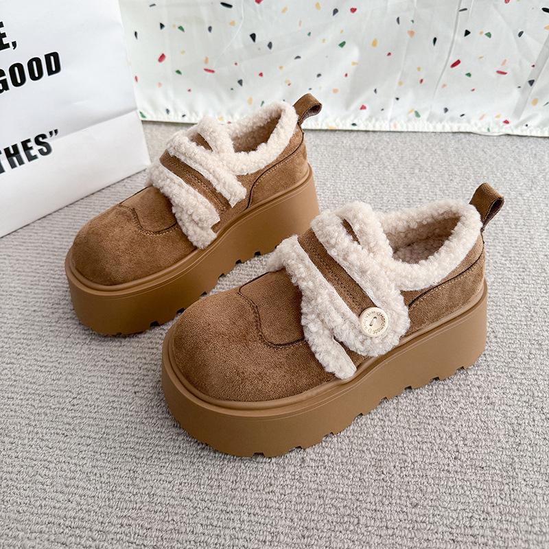Retro small man heightened thick-soled snow cotton shoes women s winter new warm outer wear plush shoes 40 хаки 3880₽