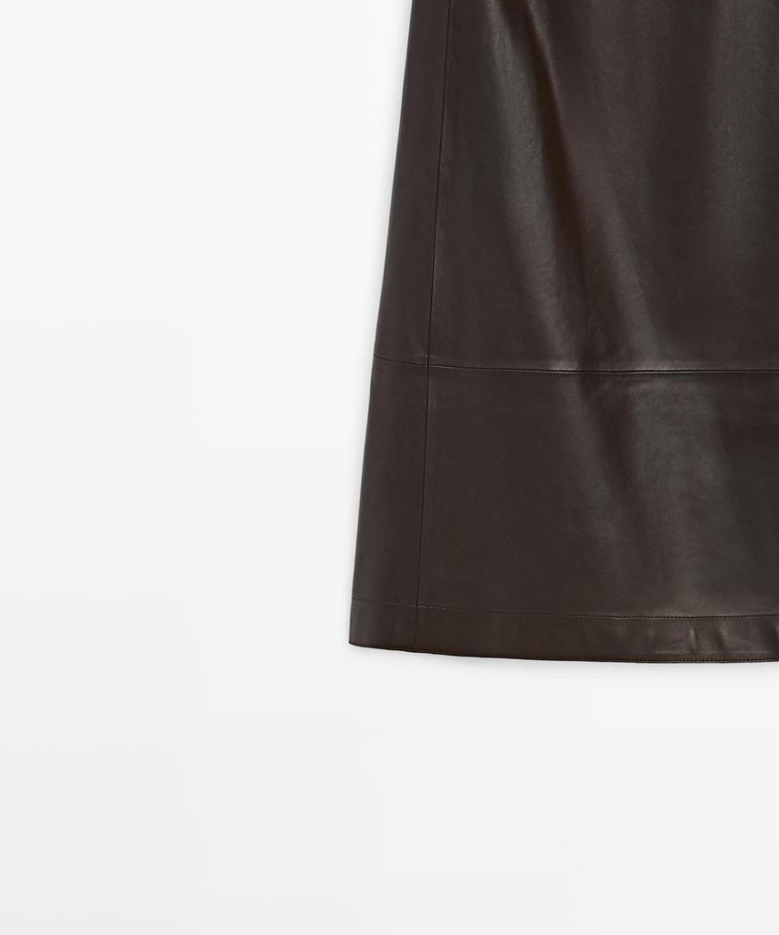 Masimodutti Napa Leather Bow Detail Midi Skirt