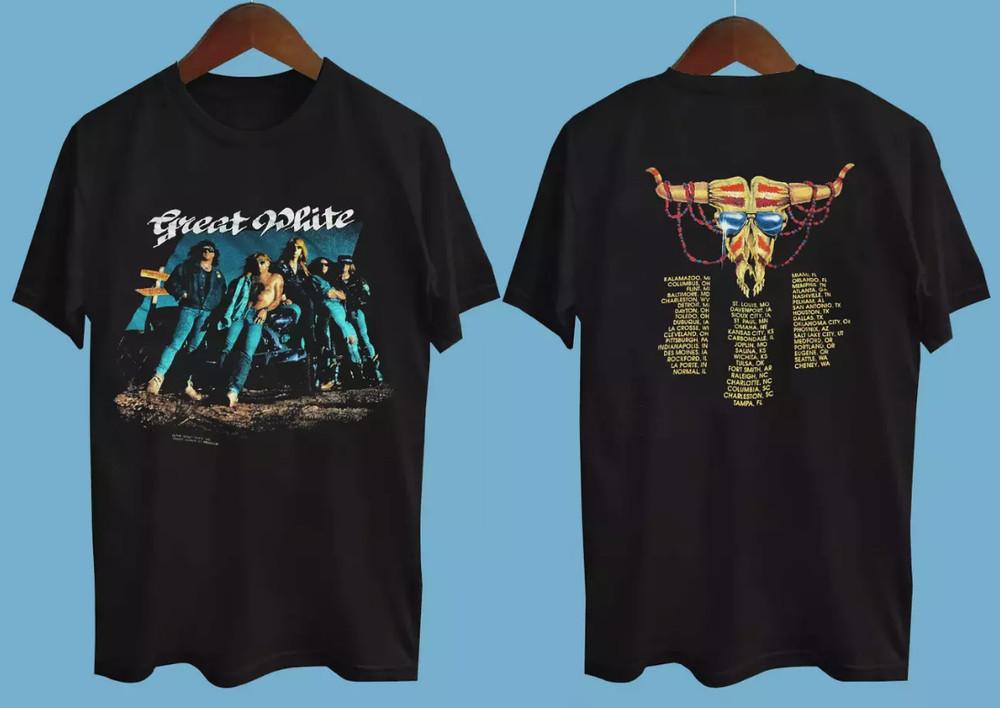 Vtg Great White 90s Tour Concert Band Double Sided Black All Size TShirt XXXL