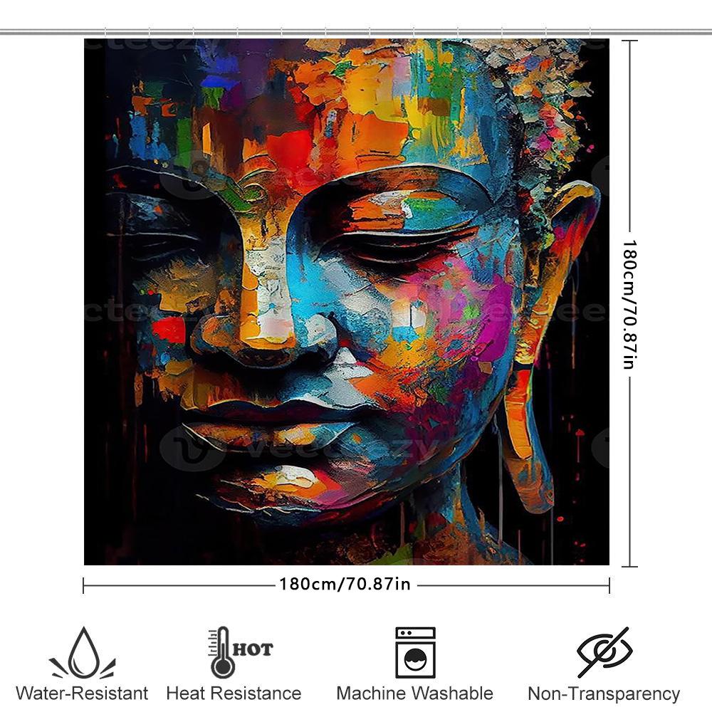 Colorful Abstract Face Art Waterproof Shower Curtain Heat Resistant Machine Washable Non-Transparent 180x180cm