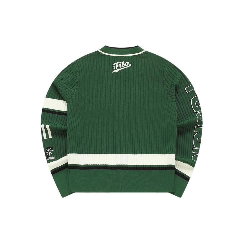 Fila Fusion Printed Letter V-Neck Single-Breasted Long Sleeve Knit Sweater Women sweater Modi-Green T11W422401F-GN