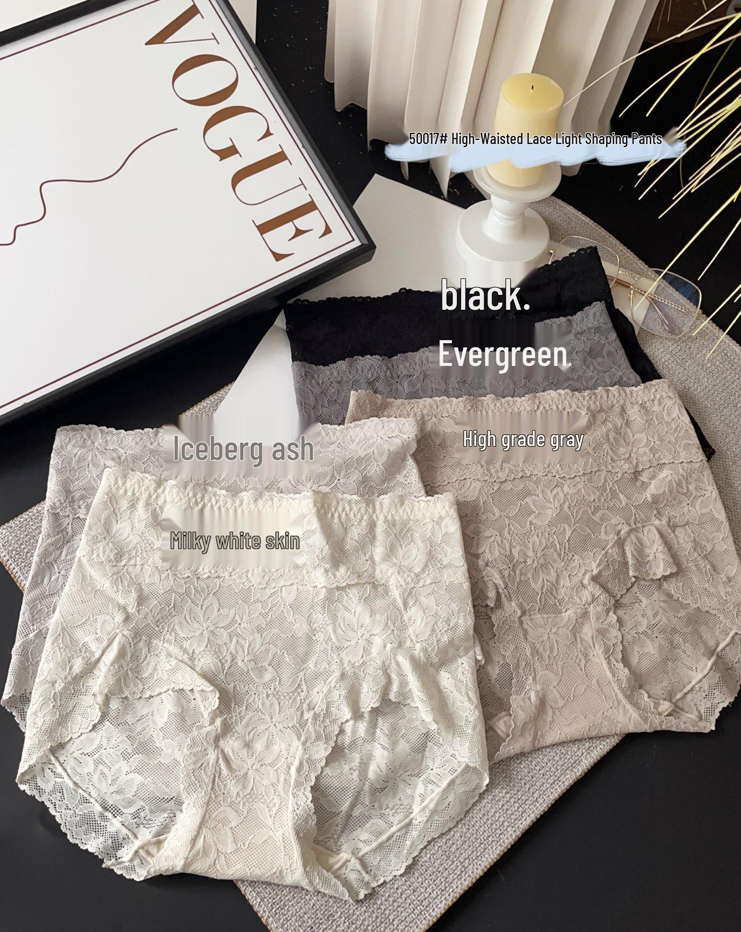 Exquisite Lace High-Waisted Shaping Pants - Wave-Shaped, Transparent, Two-in-One Women s Underwear (Style 50017) One Size