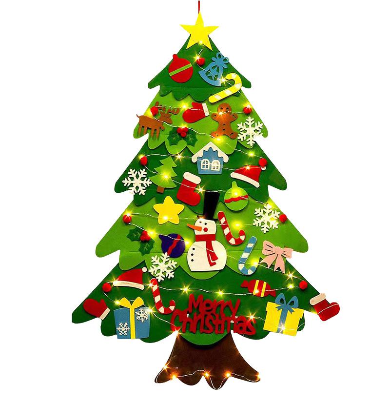 Felt Christmas Tree Soft DIY Christmas Tree with Ornaments for Kids Xmas Tree with Lights Non-woven Handmade DIY Christmas Decoration Gift with 3 Met