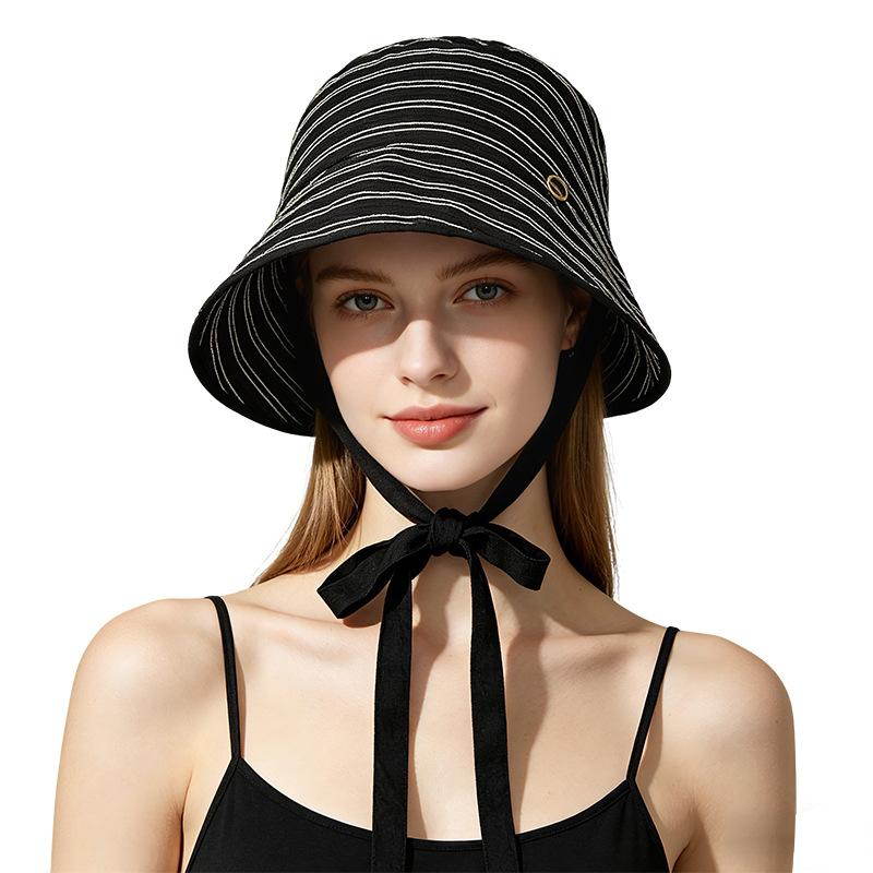 Summer Women's Bucket Hat Striped Webbing Breathable Lightweight Sun Hat Foldable Beach Cap Fashion Outdoor UV Protection
