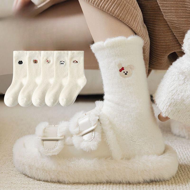10 Pairs of Female Winter Thickened Warm Lovely Embroidered Cartoon Tube Stack Floor Socks