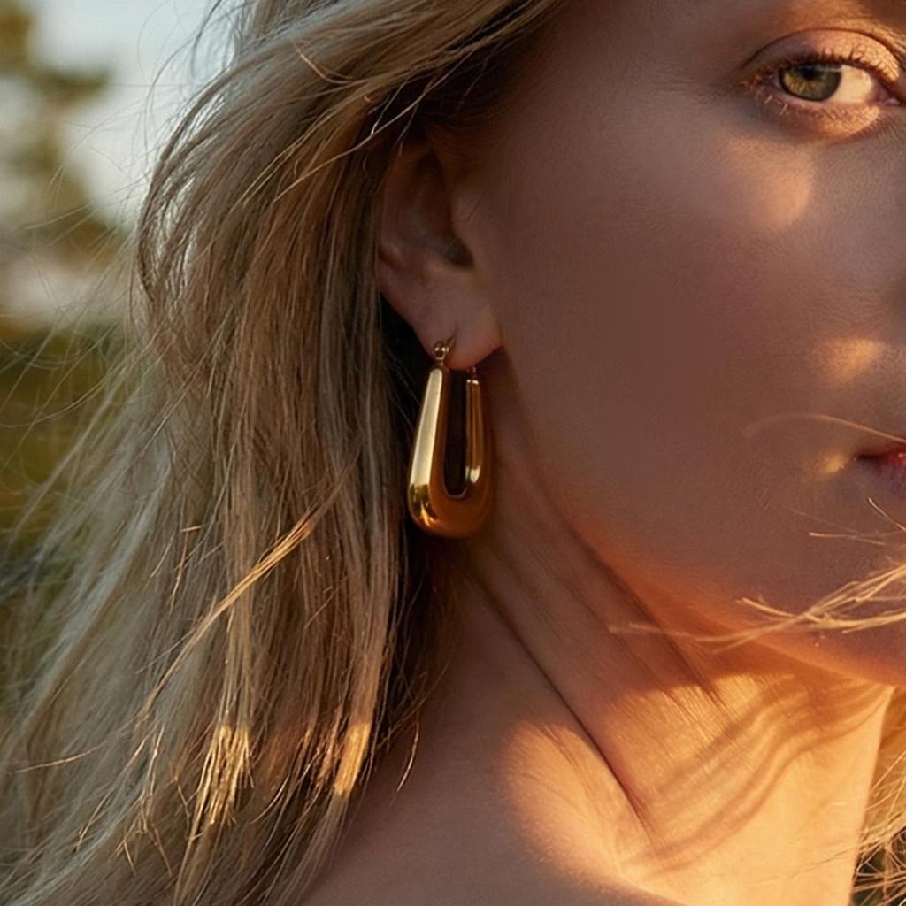 Chic Geometric Titanium Ear Hoops: European & American Cold Style Celebrity Earrings