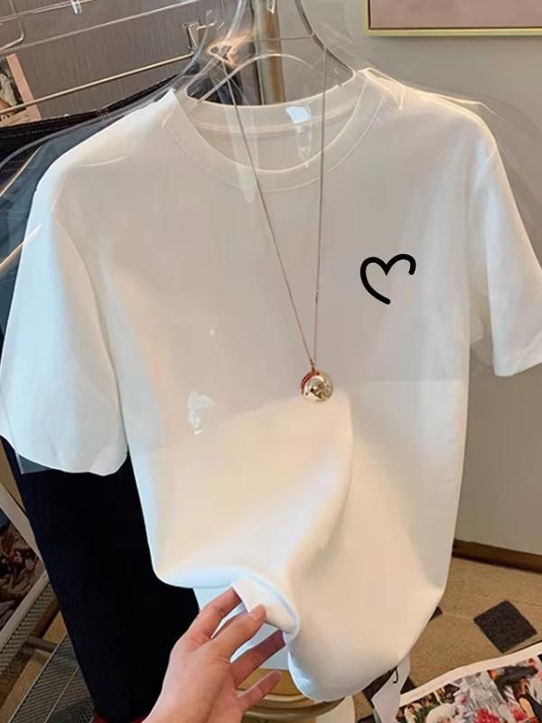 Summer White T Shirts New Trendy Women's Streetwear Unique Small Top Korean Loose Round Neck Casual Tops