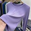 European O-neck Solid Color Long Sleeve T-shirt  Spring New Fashionable Versatile Elastic Bottom Shirt Top