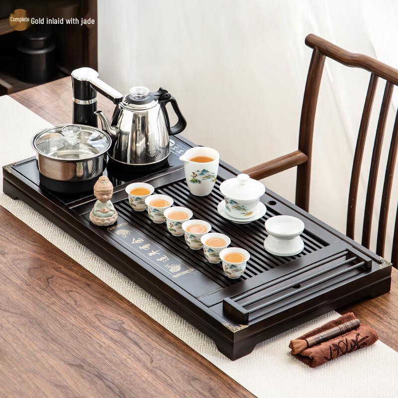 Traditional Solid Wood and Ceramic Tea Set