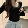 Solid Color U-Neck Long-Sleeve Slim Fit Korean Style Women's T-Shirt - Autumn 2024 Collection