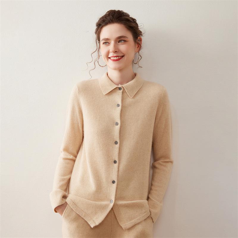 

Жіночий кашеміровий кардиган з коміром-поло - Осінньо-зимовий в язаний светр з довгим рукавом S