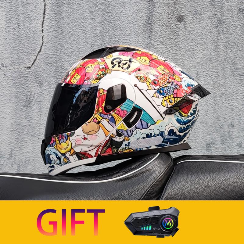 ORZ Motorcycle Helmet Modular Flip Helmet Dual Lens Full Helmet Comes with Bluetooth Earphones Model 103