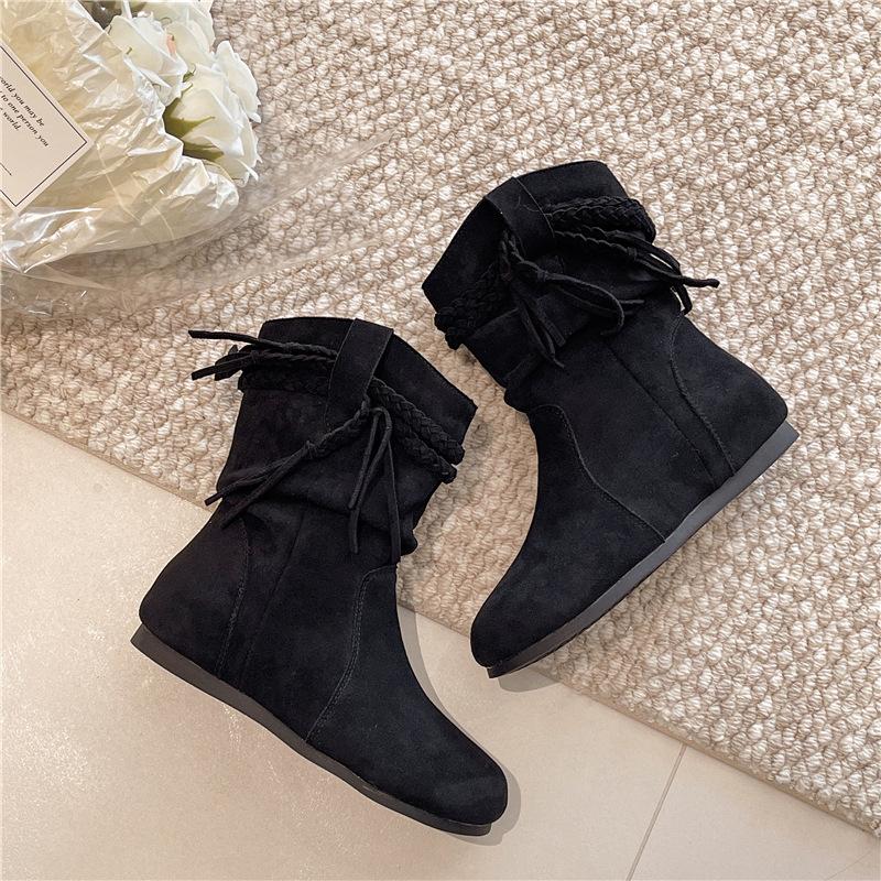 Fashion Women's Short Boots New Vintage Suede Casual Ankle Botas Women Solid Tassel Flat Bottom Females Shoes Botas Mujer