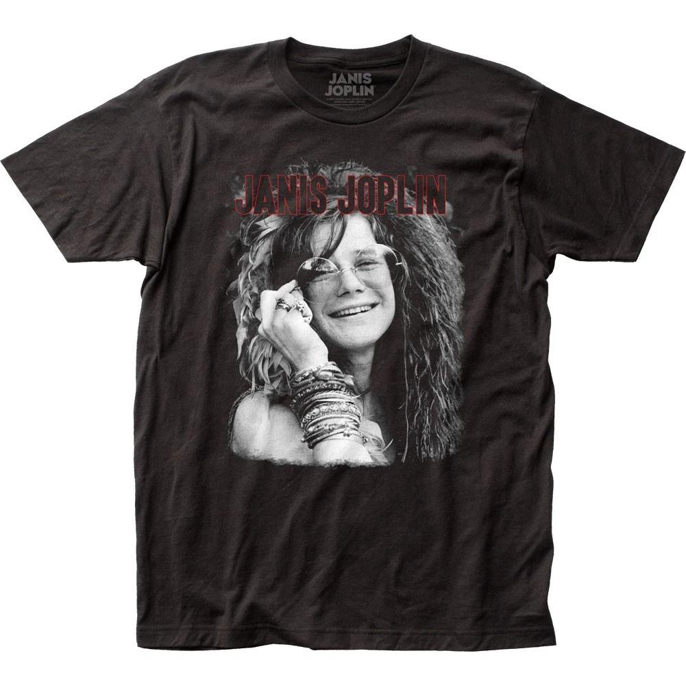 

Janis Joplin Smiling With Glasses Mens T Shirt Music Classic Band Tee New Black 4XL