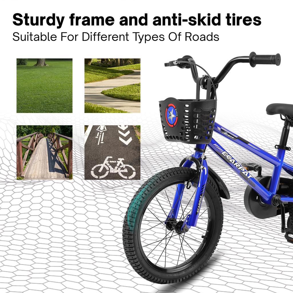 Kids Bike 14 Inch for Boys & Girls with Training Wheels, Freestyle Kids' Bicycle with Bell,Basket and Fender.