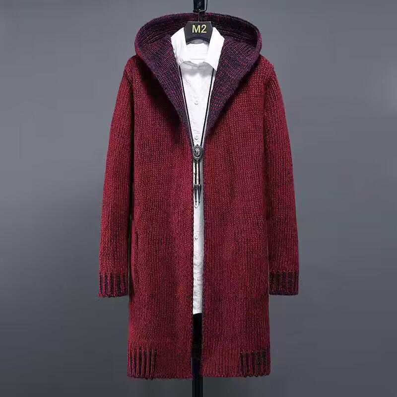 Men's Hooded Long Knit Cardigan - Thick Winter Outerwear Coat