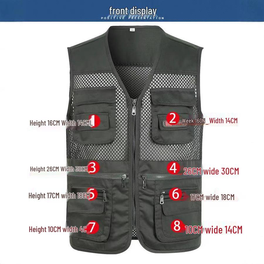 Men's Multi-Pocket Tactical Vest for Fishing and Photography - Mesh Design for Spring, Summer, and Autumn