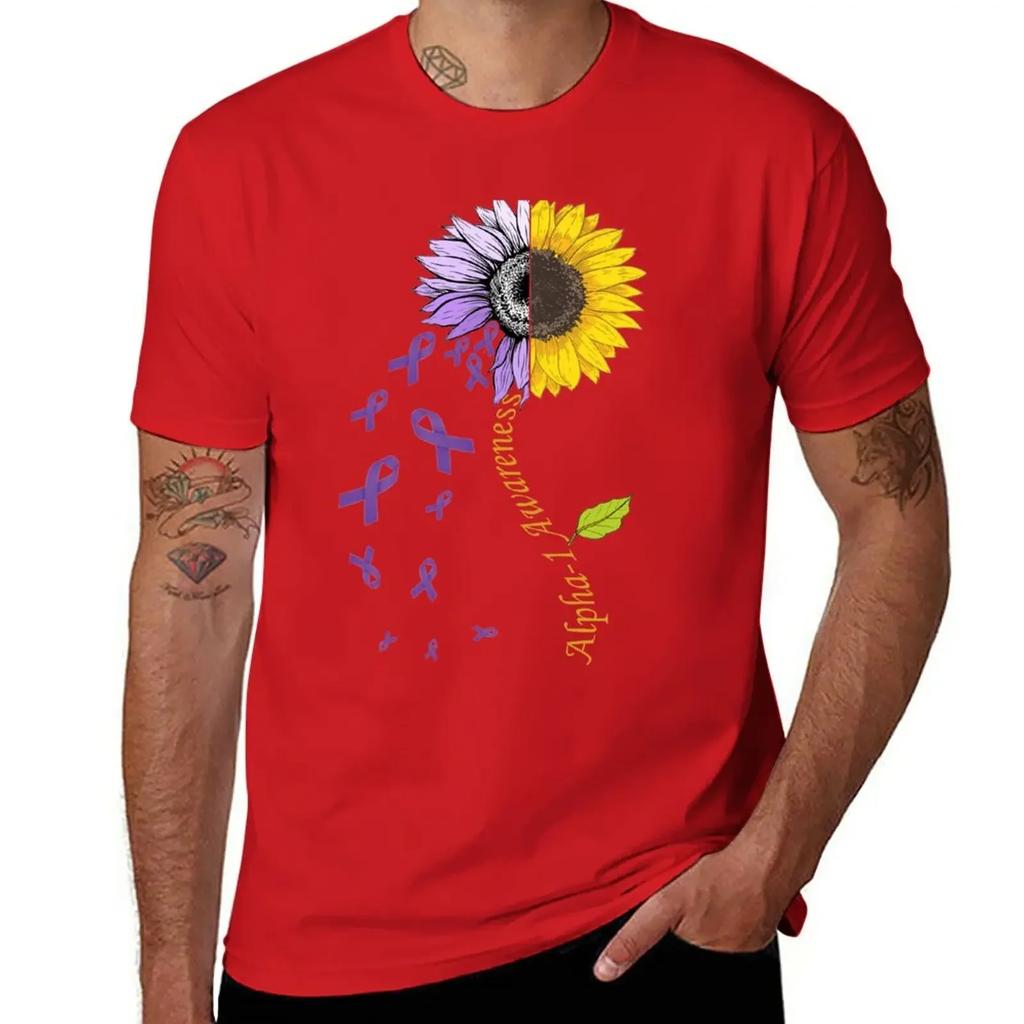 Alpha-1 Awareness Sunflower T-Shirt New Edition Sports Fans Anime Clothes Mens T Shirts