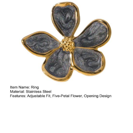 Finger Ring Five-Petal Flower Shape Open Adjustable Fit Women Ring Handcrafted Drip Glaze Enamel Metal Outline Middle Finger Band