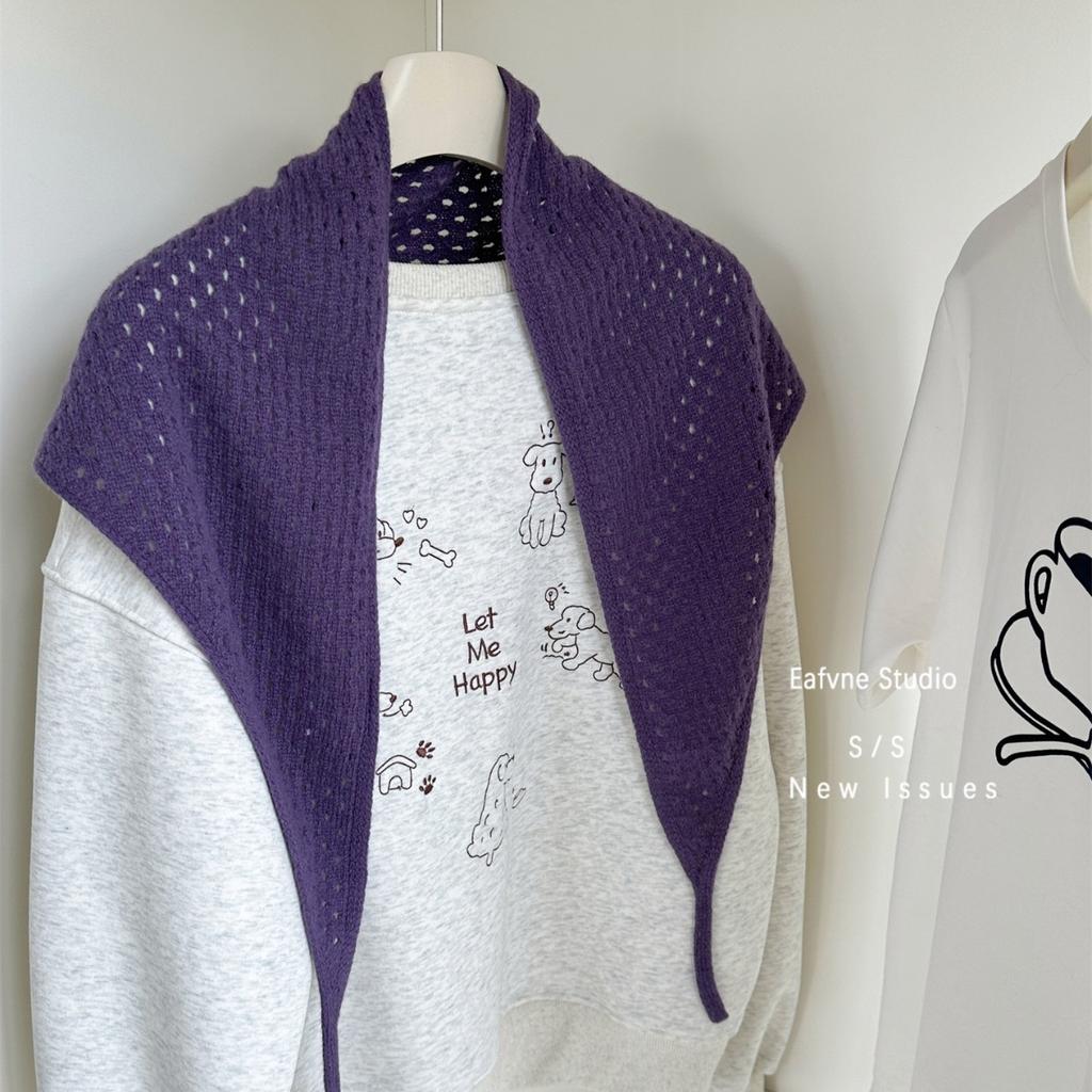 Solid Color Shawl Scarf Women's Warm Autumn and Winter Outerwear with Hollowed Out Knitted Fabric