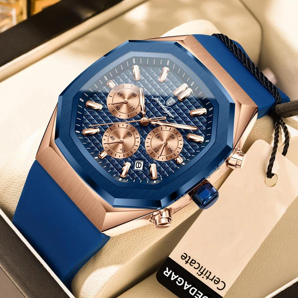 POEDAGAR Functional Watch for Men Date Chronograph Luminous Waterproof Silicone Classic Male Watch Quartz Original Watches