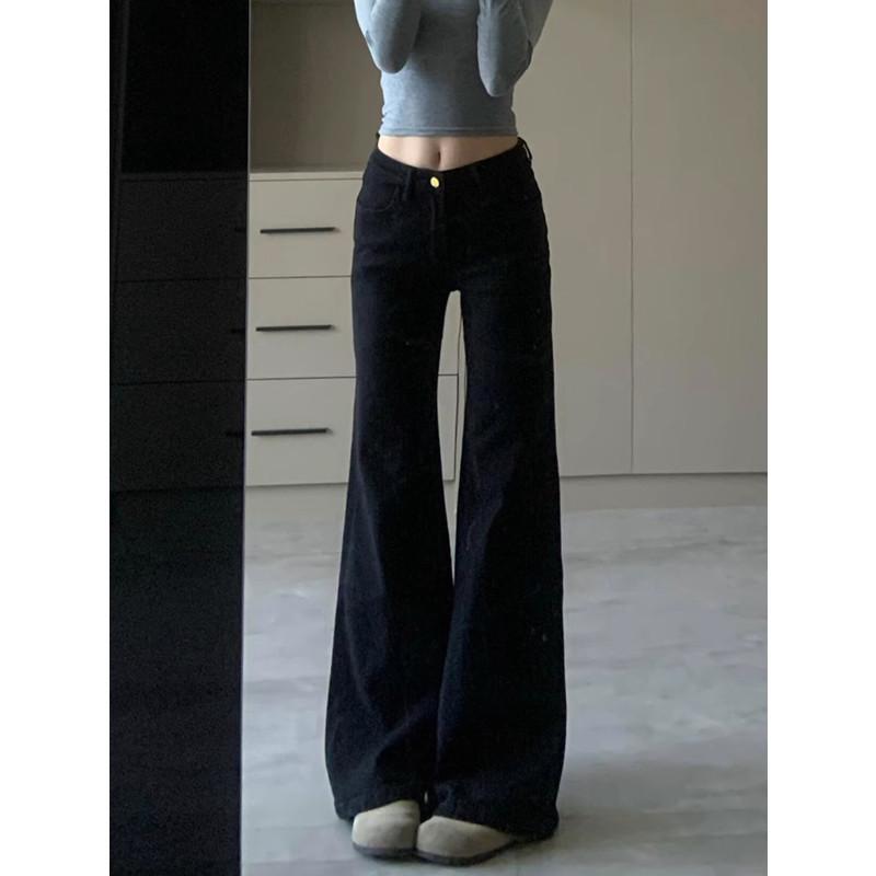 Damen Niedrige Taille Ausgestellte Jeans Lockerer Schnitt Japanischer Lässiger Uni Nicht Haftend Weite Bootcut Jeans