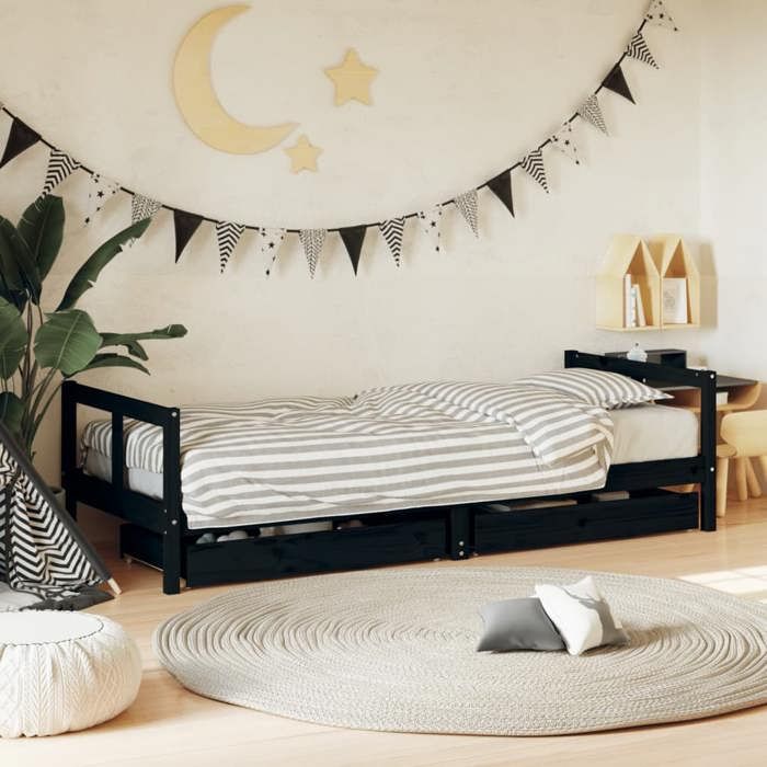 VidaXL Cadre de Lit pour Enfants avec Tiroirs, Lit Simple avec Tête de Lit et Pied de Lit, Meuble de Chambre, Scandinave, 834407
