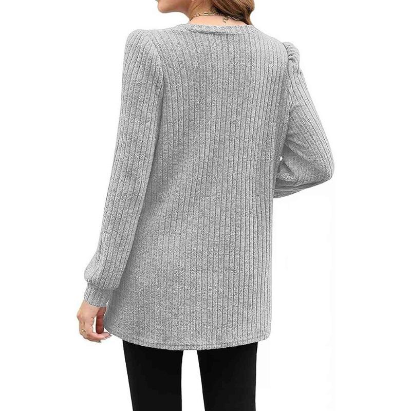 Women's Fall Winter Ribbed Long Sleeve Knit Tunic Crew Neck Solid Color with Pockets Casual Sweater
