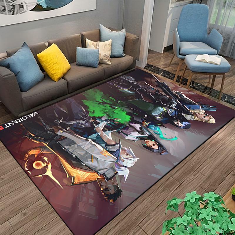 Vibrant Gaming Rug with Heroic Characters Design Suitable for use as an anti-slip game mat for living room and bedroom sofas