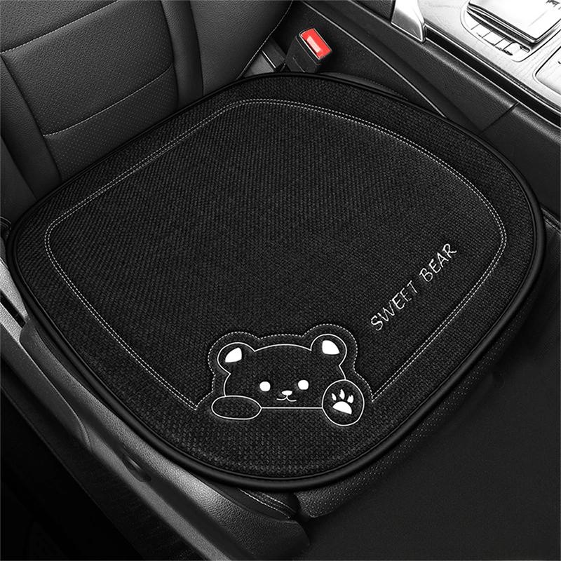 Fashion Luxury Car Seat Cushion Linen Cartoon Bear Women S Cute Anti-Slip Breathable Car Seat Protect Cushion Cover Universal