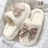 Women's Winter Fleece-Lined Fluffy Bow Slippers - Cozy, Thick-Soled Home Footwear