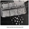 Bright Pearl Nail Art Set: White Flat-Bottom Half-Round Pearls In Mixed Sizes