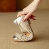 Krazing Pot Cow Skin Weaving Summer Size 41 Low Heels Party Shoes Women Square Toe Gladiator Butterfly-knot Hollow Out Pumps