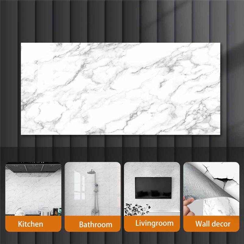 Self-adhesive PVC Faux Marble Tile Sticker Waterproof Peel-and-stick Wall Decal for Kitchen Backsplash Bathroom Decor